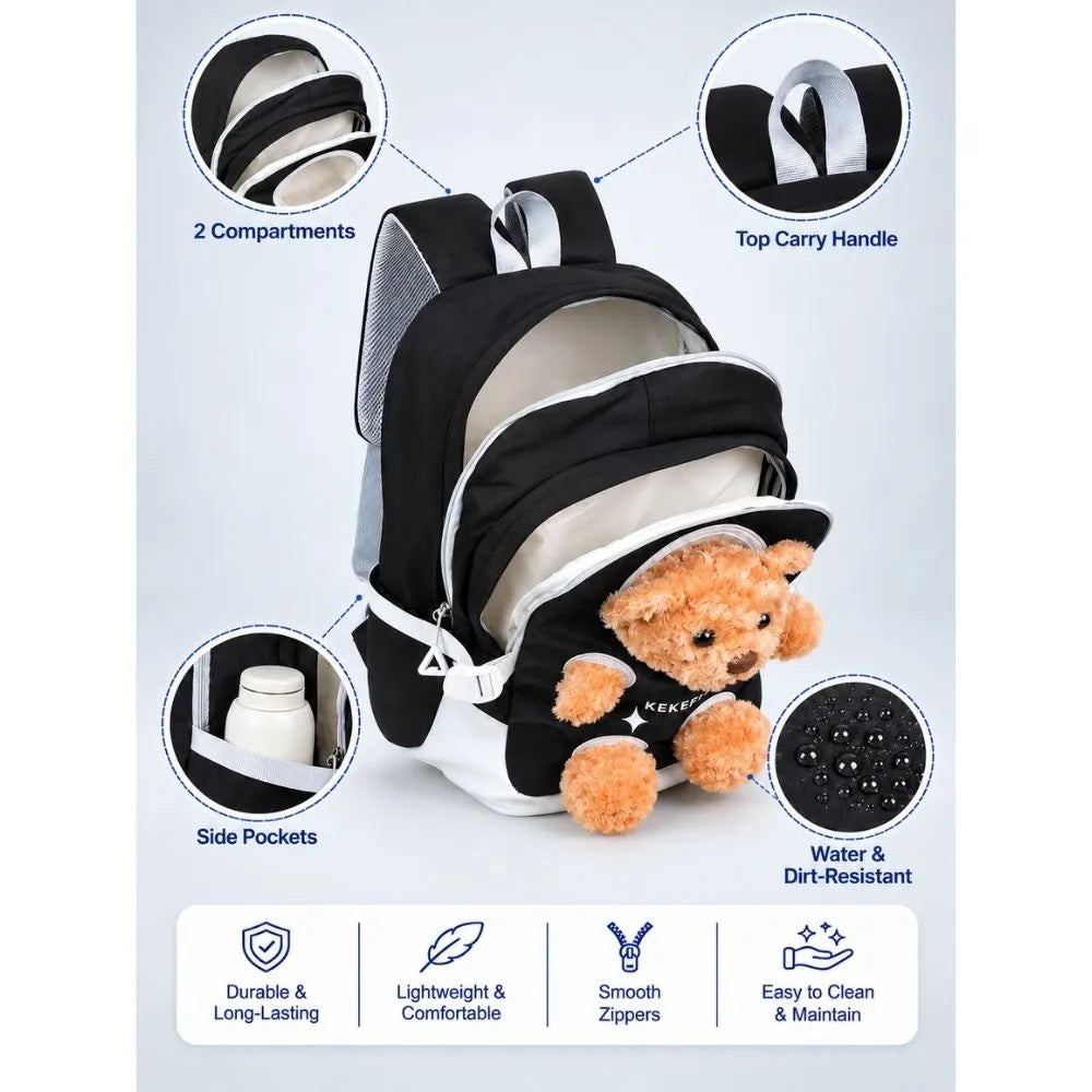 Black & Brown Teddy Toddler Backpack with Removable Soft Toy for Nursery & Playgroup
