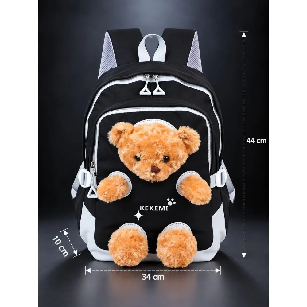 Black & Brown Teddy Toddler Backpack with Removable Soft Toy for Nursery & Playgroup