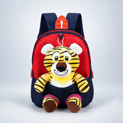 Black & Red Tiger Toddler Backpack with Removable Soft Toy for Nursery & Playgroup