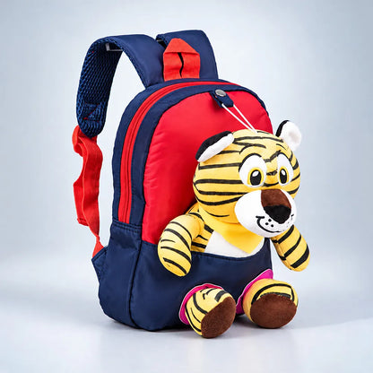 Black & Red Tiger Toddler Backpack with Removable Soft Toy for Nursery & Playgroup