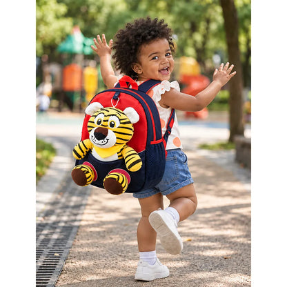 Black & Red Tiger Toddler Backpack with Removable Soft Toy for Nursery & Playgroup
