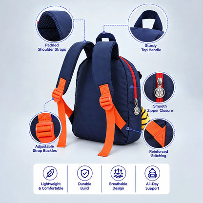 Black & Red Tiger Toddler Backpack with Removable Soft Toy for Nursery & Playgroup