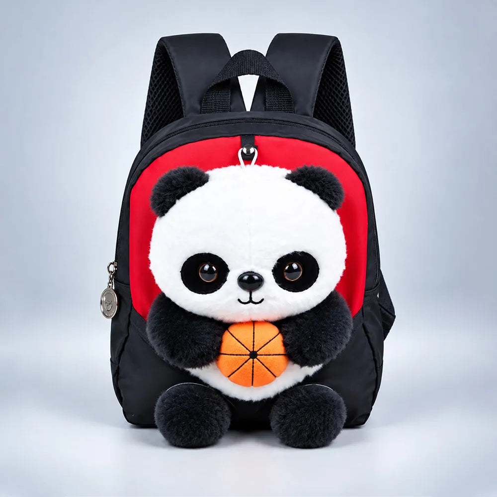 Black & Red Panda Toddler Backpack with Removable Soft Toy for Nursery & Playgroup