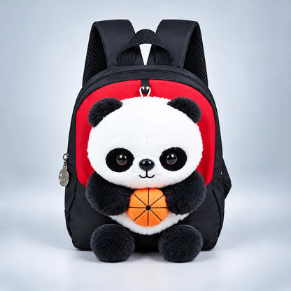 Black & Red Panda Toddler Backpack with Removable Soft Toy for Nursery & Playgroup