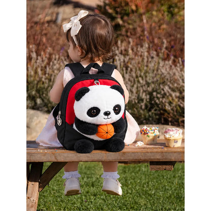 Black & Red Panda Toddler Backpack with Removable Soft Toy for Nursery & Playgroup