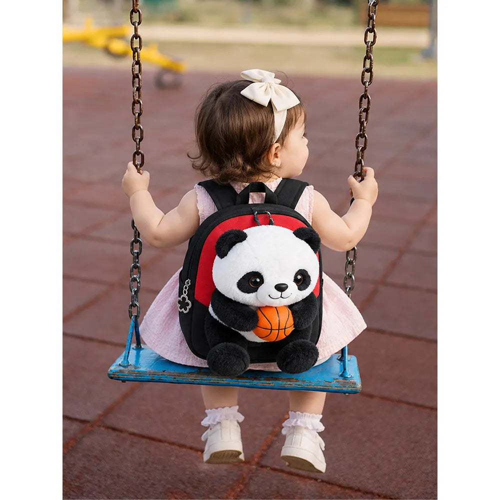 Black & Red Panda Toddler Backpack with Removable Soft Toy for Nursery & Playgroup