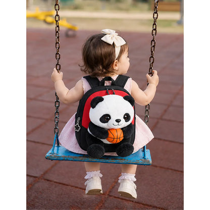 Black & Red Panda Toddler Backpack with Removable Soft Toy for Nursery & Playgroup