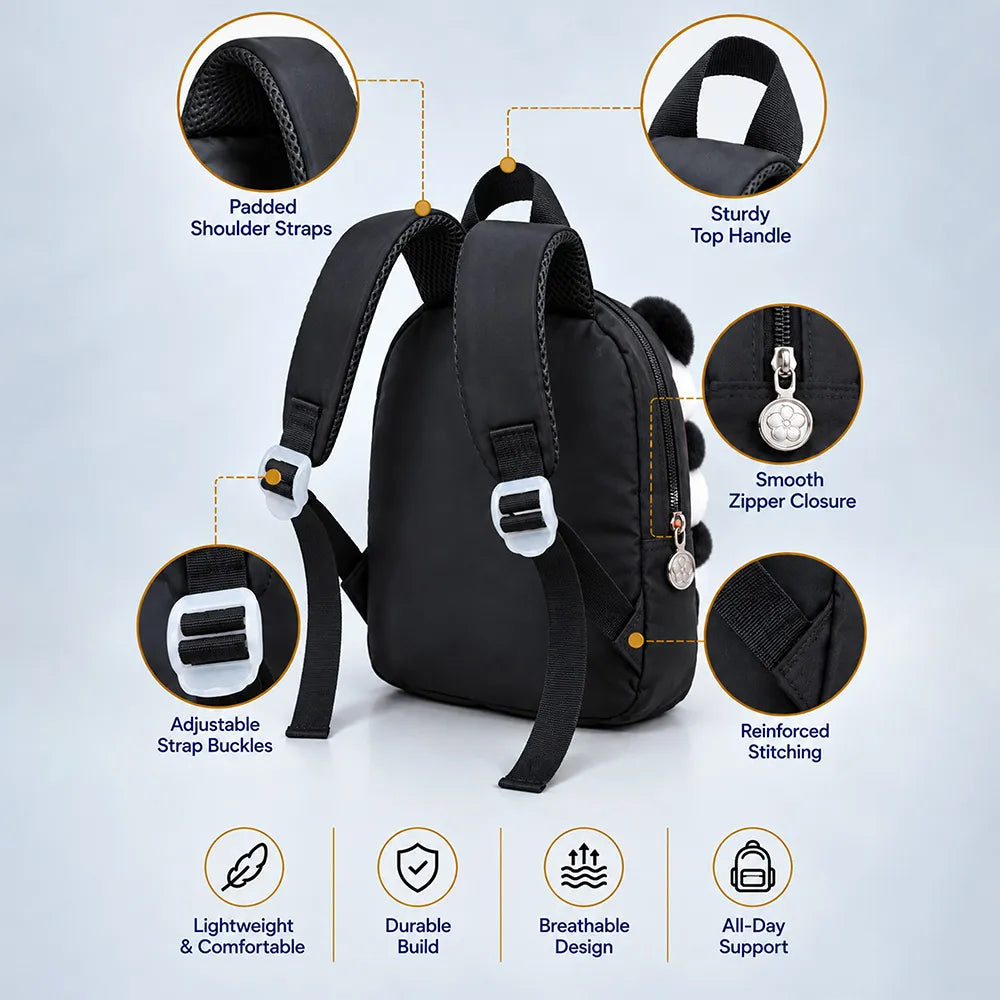 Black & Red Panda Toddler Backpack with Removable Soft Toy for Nursery & Playgroup