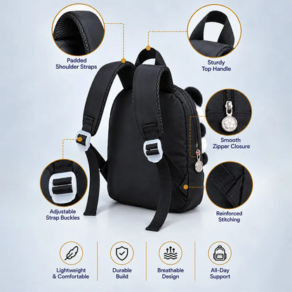 Black & Red Panda Toddler Backpack with Removable Soft Toy for Nursery & Playgroup