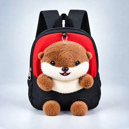 Red & Black Squirrel Toddler Backpack with Removable Soft Toy for Nursery & Playgroup
