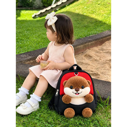 Red & Black Squirrel Toddler Backpack with Removable Soft Toy for Nursery & Playgroup