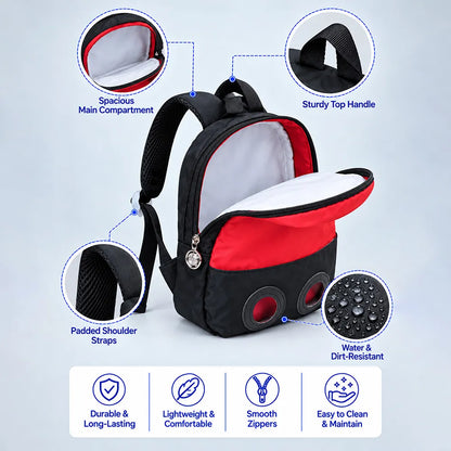 Red & Black Squirrel Toddler Backpack with Removable Soft Toy for Nursery & Playgroup