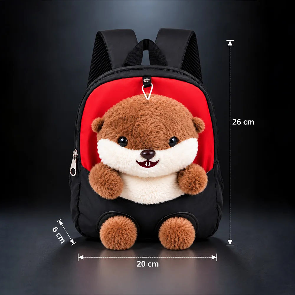 Red & Black Squirrel Toddler Backpack with Removable Soft Toy for Nursery & Playgroup