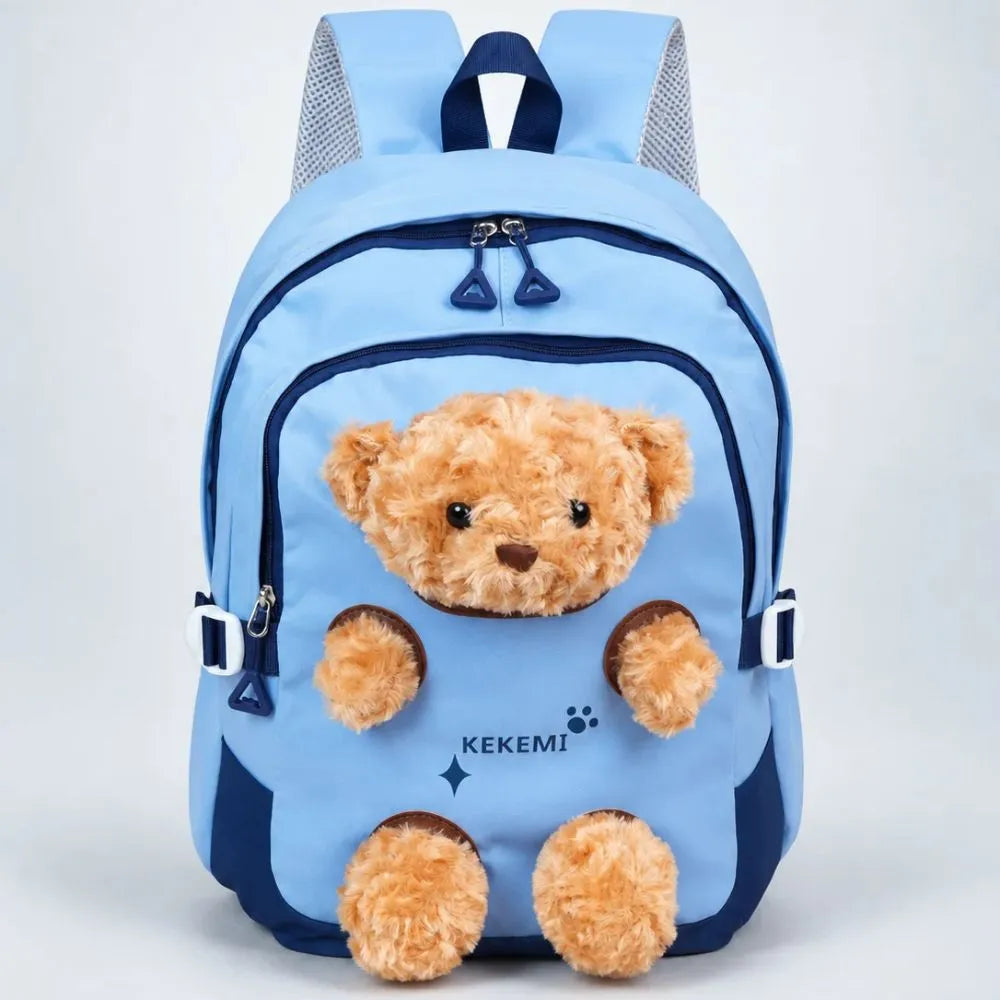 Blue & Brown Teddy Toddler Backpack with Removable Soft Toy for Nursery & Playgroup