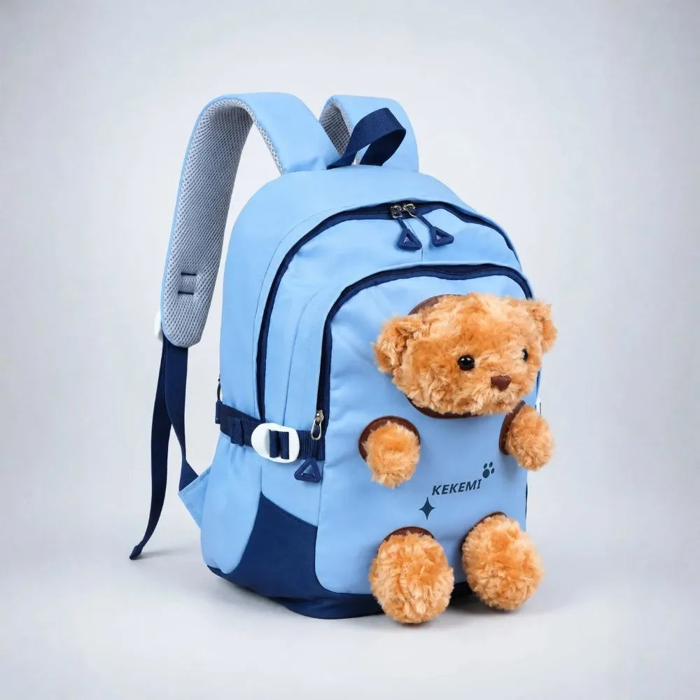 Blue & Brown Teddy Toddler Backpack with Removable Soft Toy for Nursery & Playgroup