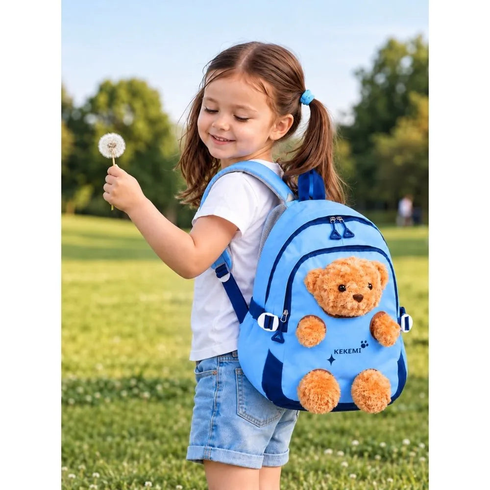 Blue & Brown Teddy Toddler Backpack with Removable Soft Toy for Nursery & Playgroup
