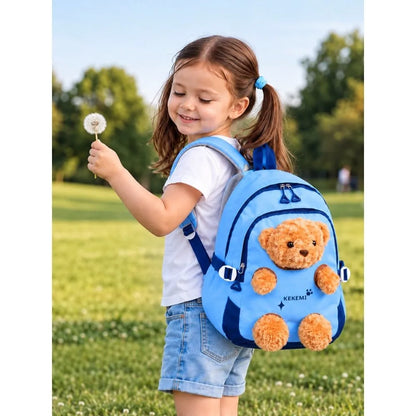 Blue & Brown Teddy Toddler Backpack with Removable Soft Toy for Nursery & Playgroup