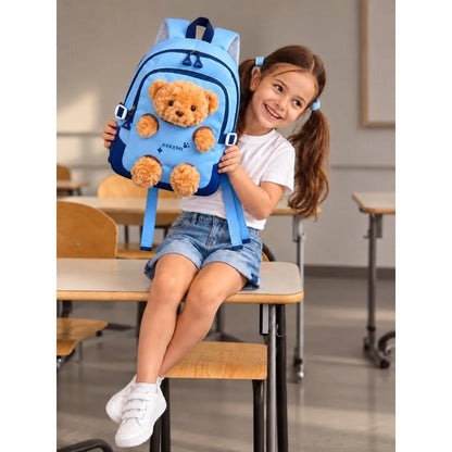 Blue & Brown Teddy Toddler Backpack with Removable Soft Toy for Nursery & Playgroup
