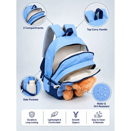 Blue & Brown Teddy Toddler Backpack with Removable Soft Toy for Nursery & Playgroup