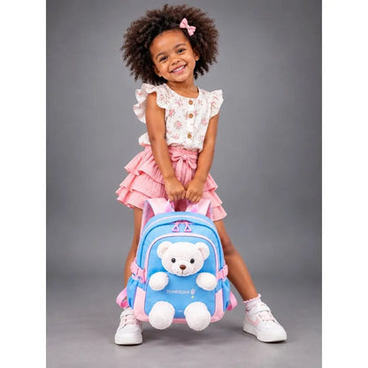 Blue & White Teddy Toddler Backpack with Removable Soft Toy for Nursery & Playgroup