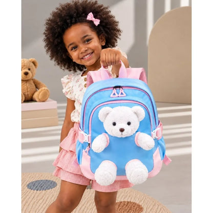 Blue & White Teddy Toddler Backpack with Removable Soft Toy for Nursery & Playgroup