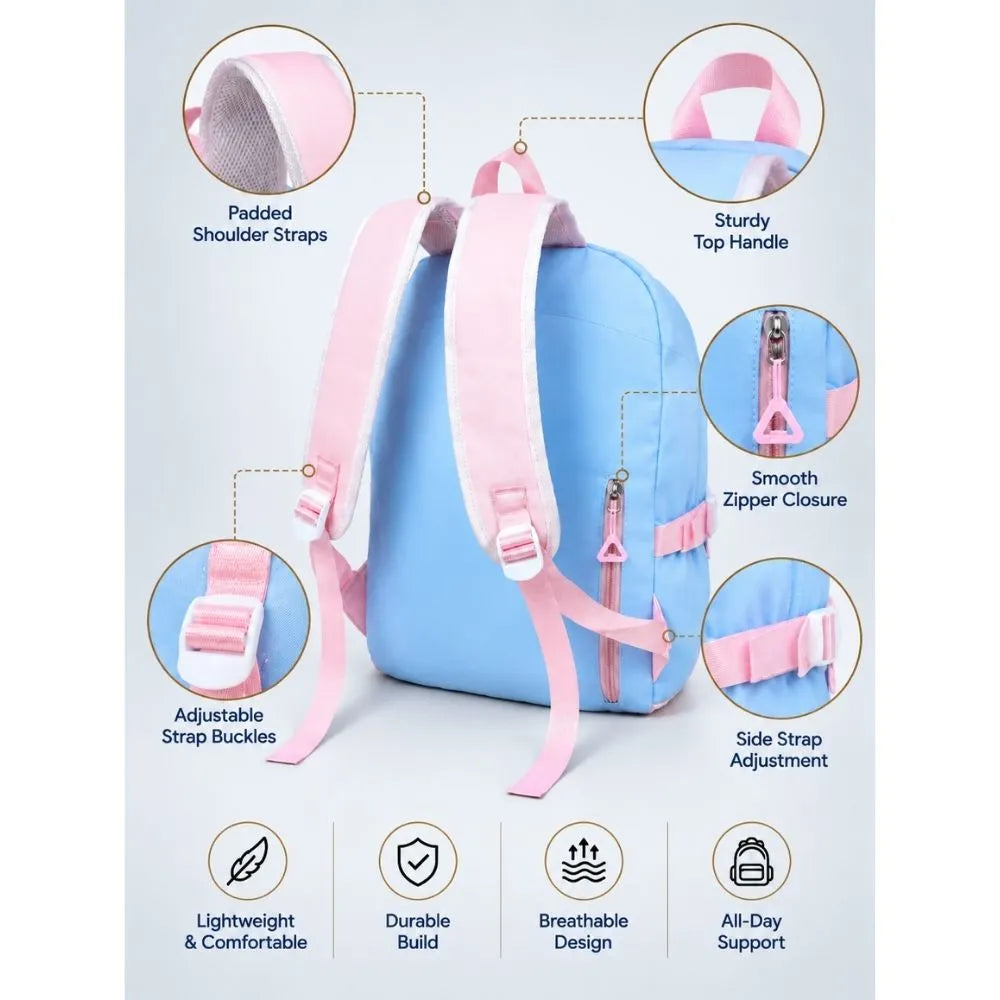 Blue & White Teddy Toddler Backpack with Removable Soft Toy for Nursery & Playgroup