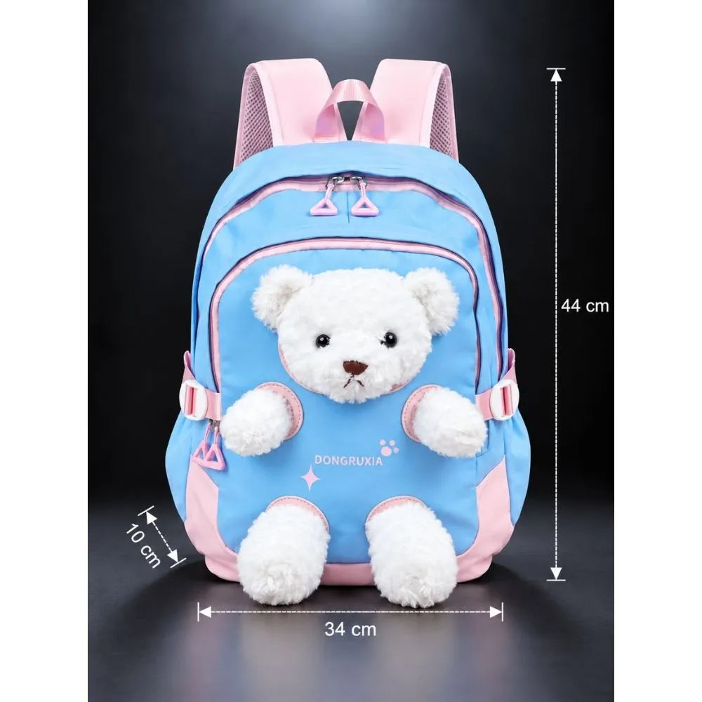 Blue & White Teddy Toddler Backpack with Removable Soft Toy for Nursery & Playgroup