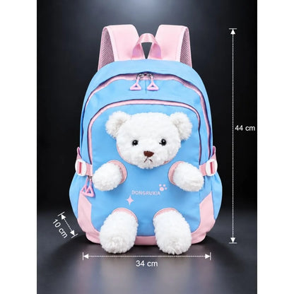 Blue & White Teddy Toddler Backpack with Removable Soft Toy for Nursery & Playgroup