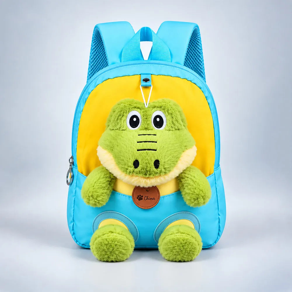 Blue & Yellow Crocodile Toddler Backpack with Removable Soft Toy for Nursery & Playgroup