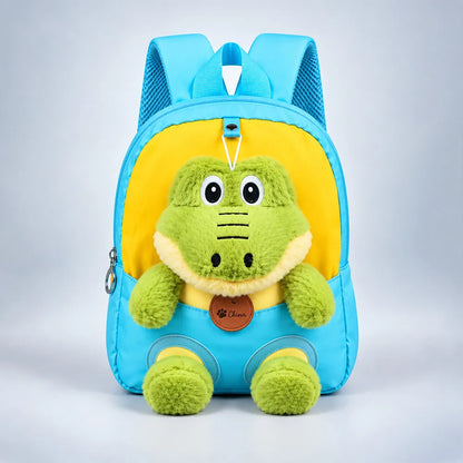 Blue & Yellow Crocodile Toddler Backpack with Removable Soft Toy for Nursery & Playgroup