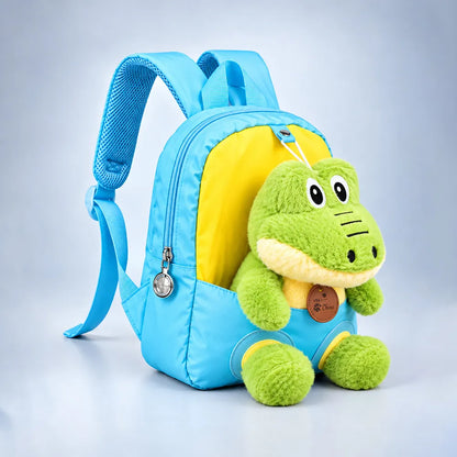 Blue & Yellow Crocodile Toddler Backpack with Removable Soft Toy for Nursery & Playgroup
