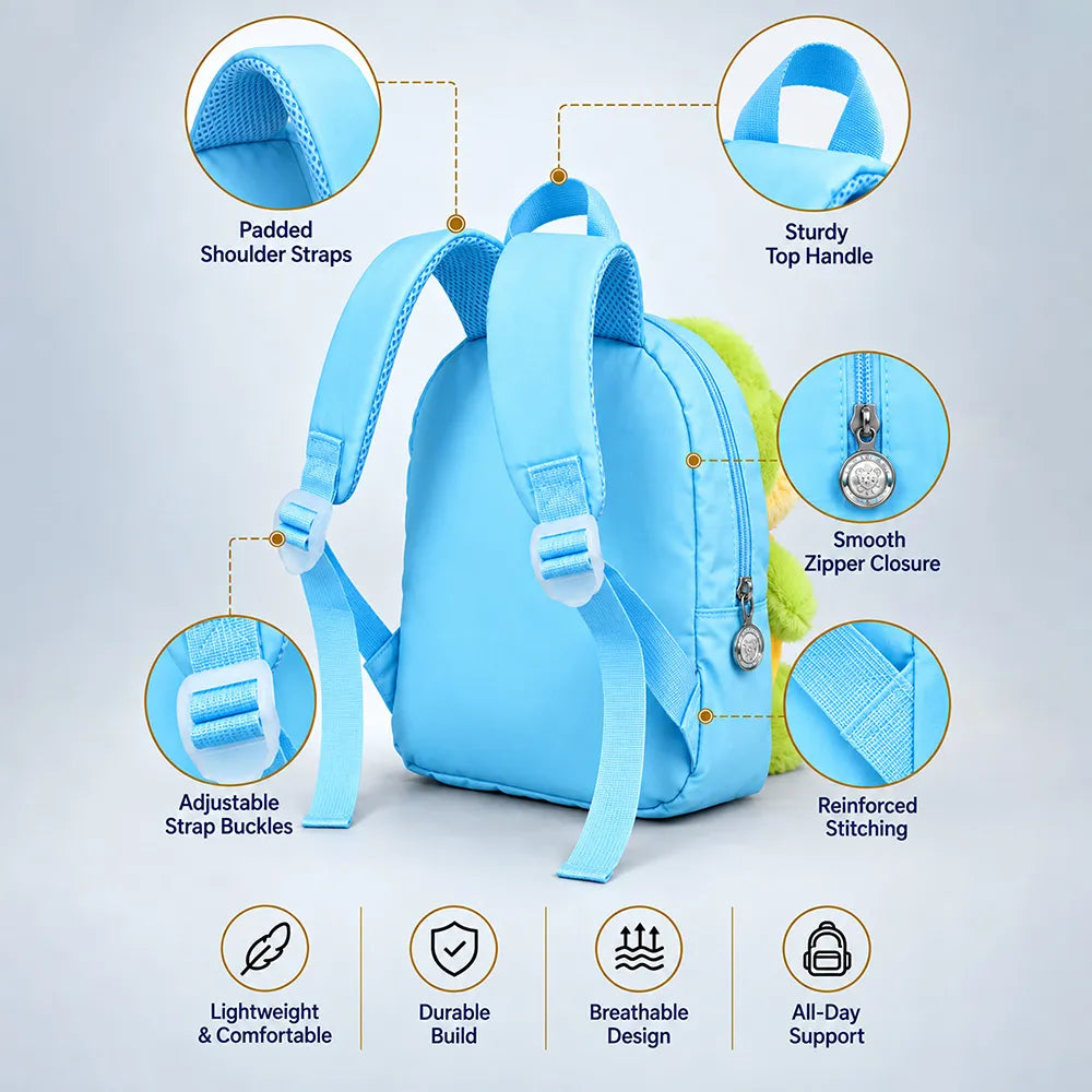 Blue & Yellow Crocodile Toddler Backpack with Removable Soft Toy for Nursery & Playgroup