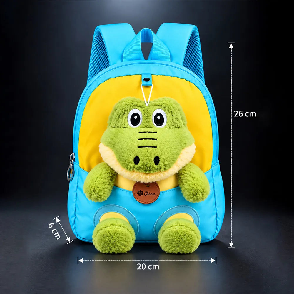 Blue & Yellow Crocodile Toddler Backpack with Removable Soft Toy for Nursery & Playgroup