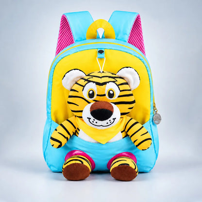 Blue & Yellow Tiger Toddler Backpack with Removable Soft Toy for Nursery & Playgroup