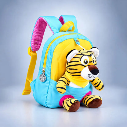 Blue & Yellow Tiger Toddler Backpack with Removable Soft Toy for Nursery & Playgroup