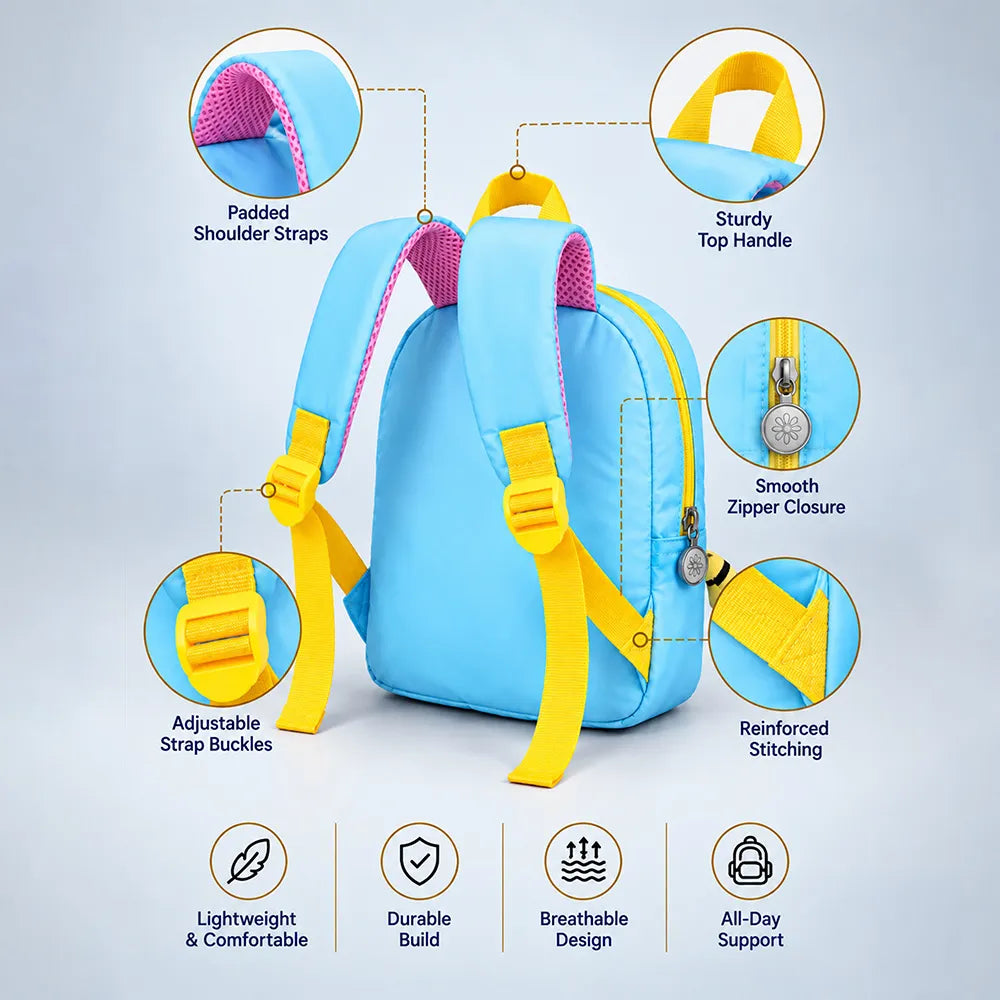 Blue & Yellow Tiger Toddler Backpack with Removable Soft Toy for Nursery & Playgroup
