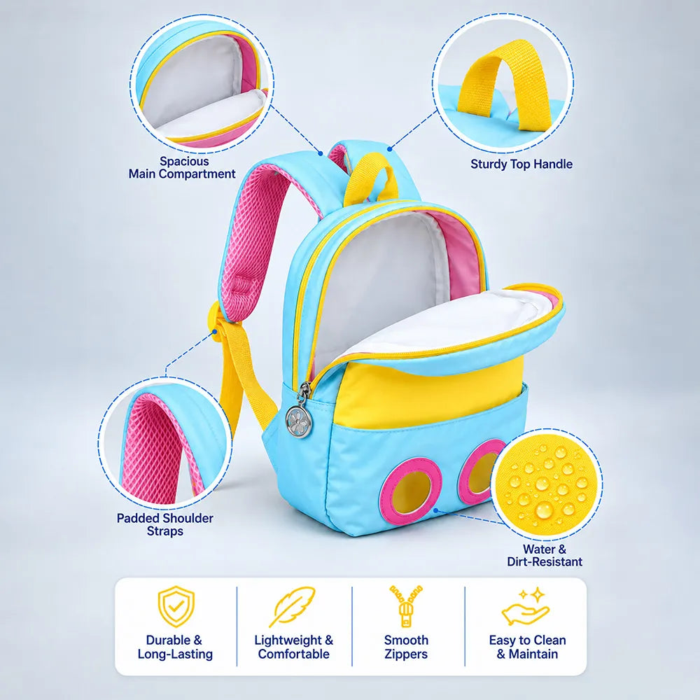 Blue & Yellow Tiger Toddler Backpack with Removable Soft Toy for Nursery & Playgroup