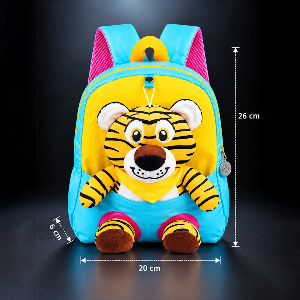 Blue & Yellow Tiger Toddler Backpack with Removable Soft Toy for Nursery & Playgroup