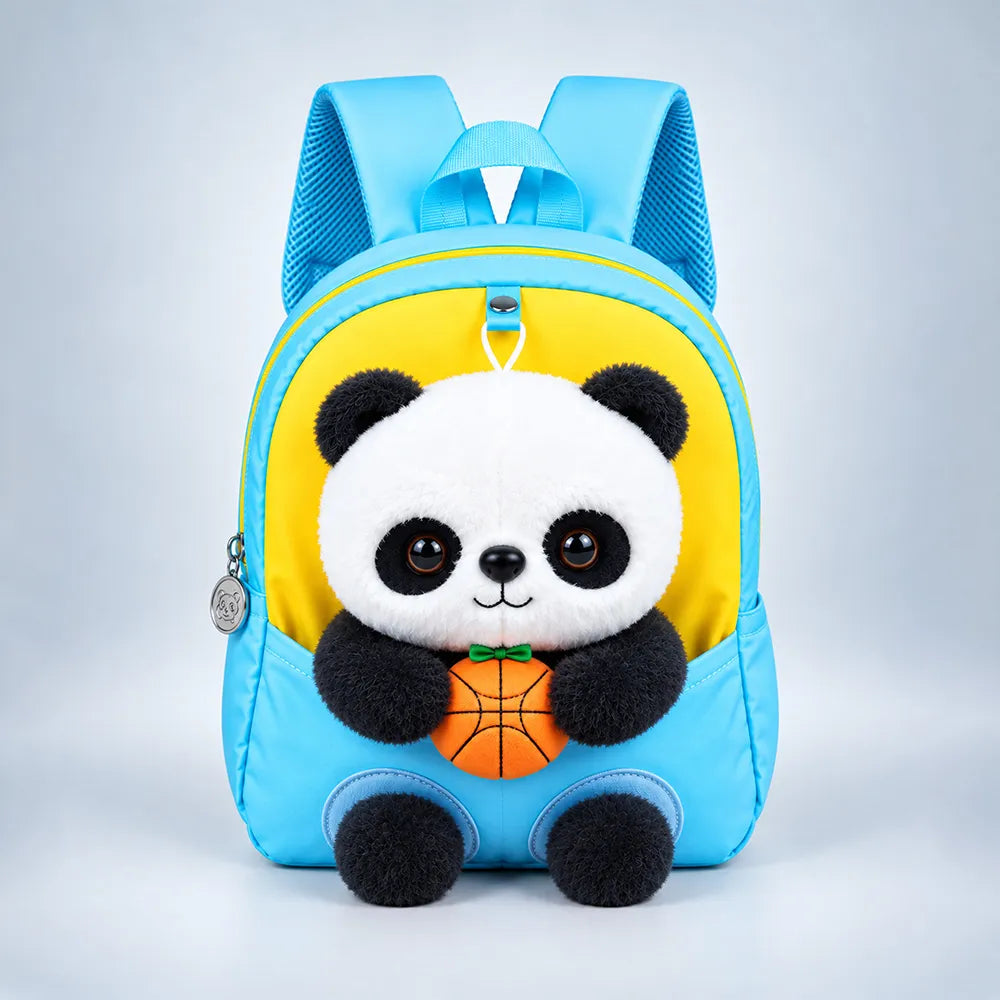 Blue & Yellow Panda Toddler Backpack with Removable Soft Toy for Nursery & Playgroup