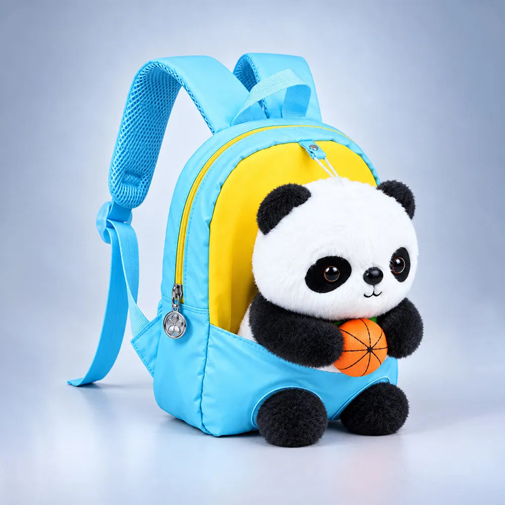 Blue & Yellow Panda Toddler Backpack with Removable Soft Toy for Nursery & Playgroup