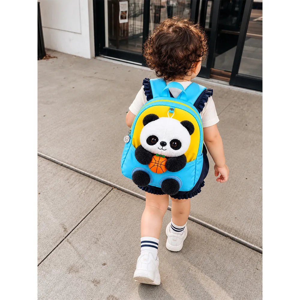 Blue & Yellow Panda Toddler Backpack with Removable Soft Toy for Nursery & Playgroup