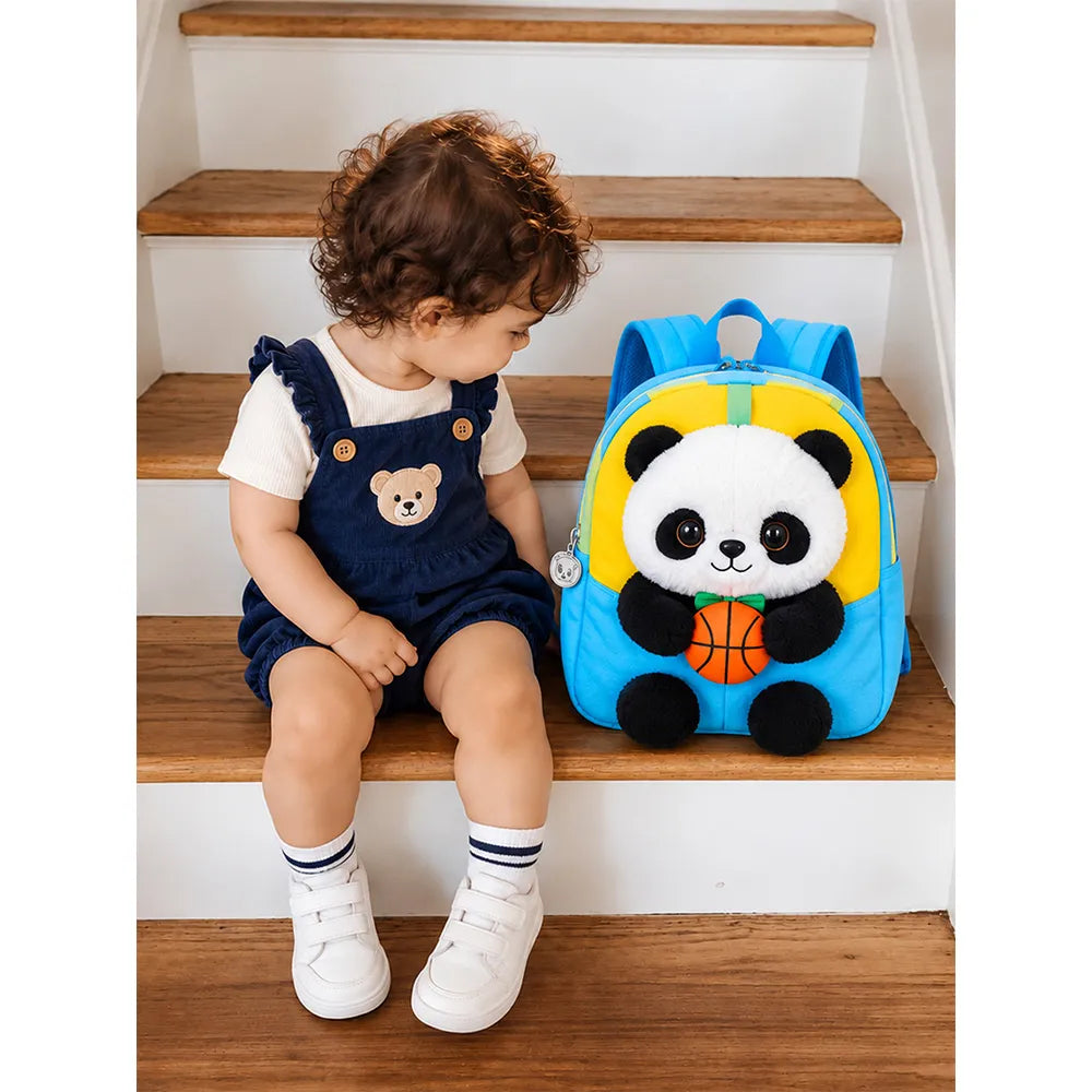 Blue & Yellow Panda Toddler Backpack with Removable Soft Toy for Nursery & Playgroup
