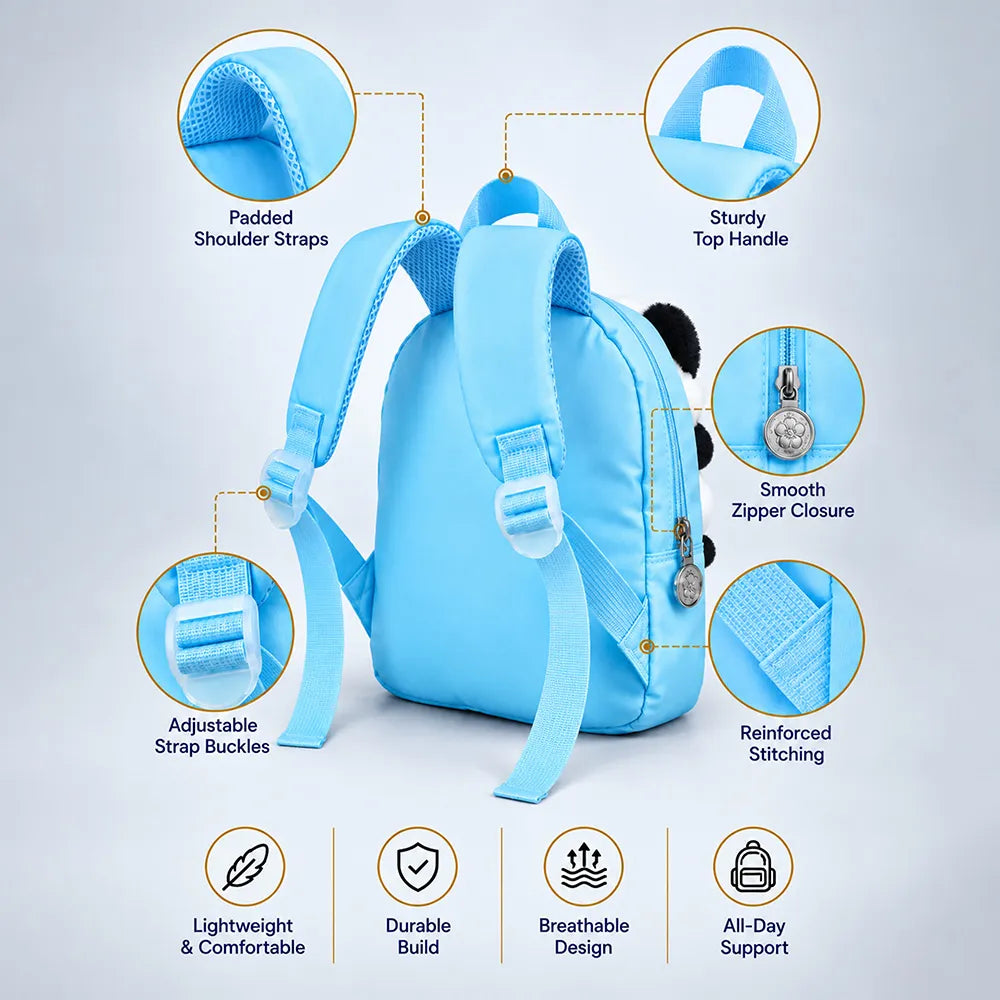 Blue & Yellow Panda Toddler Backpack with Removable Soft Toy for Nursery & Playgroup