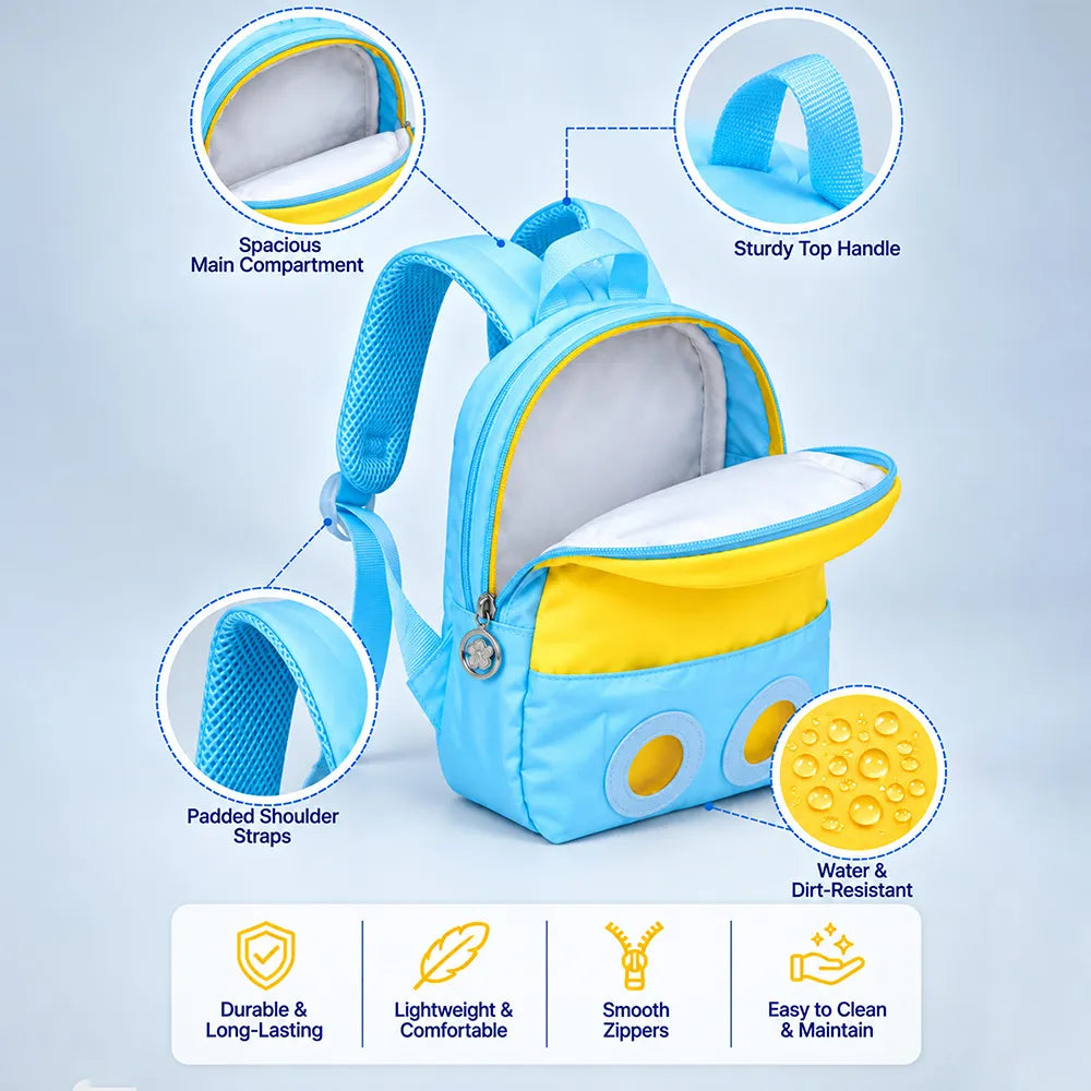 Blue & Yellow Panda Toddler Backpack with Removable Soft Toy for Nursery & Playgroup