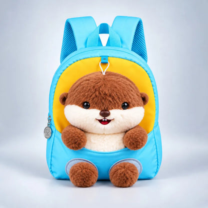 Blue & Yellow Squirrel Toddler Backpack with Removable Soft Toy for Nursery & Playgroup
