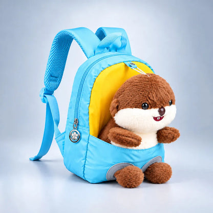 Blue & Yellow Squirrel Toddler Backpack with Removable Soft Toy for Nursery & Playgroup