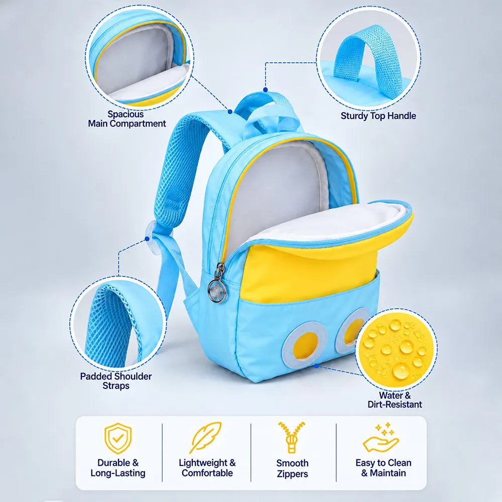 Blue & Yellow Squirrel Toddler Backpack with Removable Soft Toy for Nursery & Playgroup