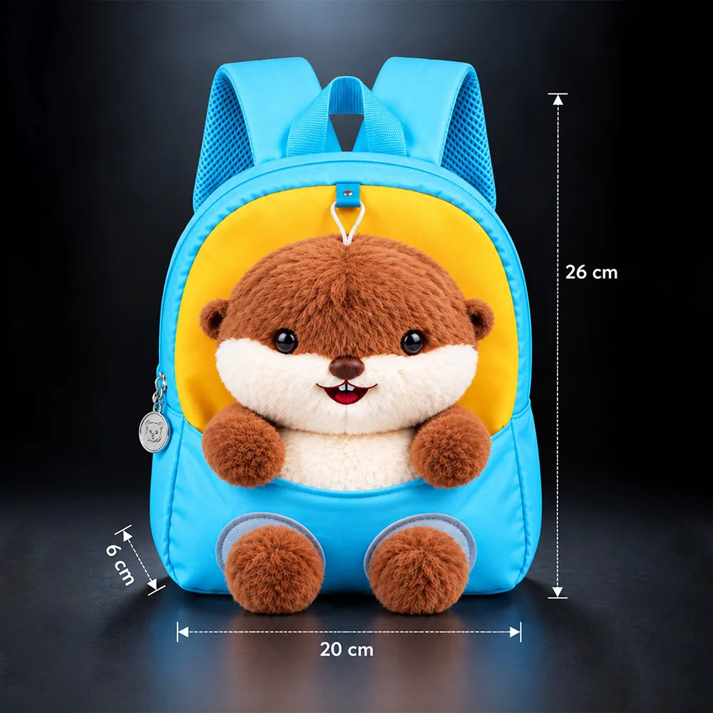 Blue & Yellow Squirrel Toddler Backpack with Removable Soft Toy for Nursery & Playgroup