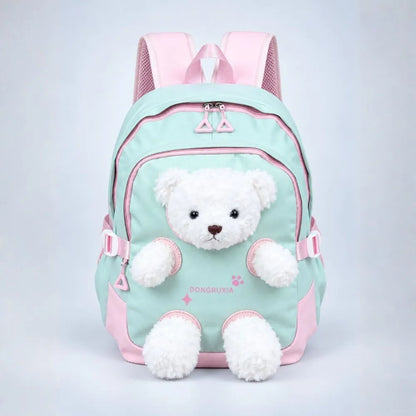 Green & White Teddy Toddler Backpack with Removable Soft Toy for Nursery & Playgroup
