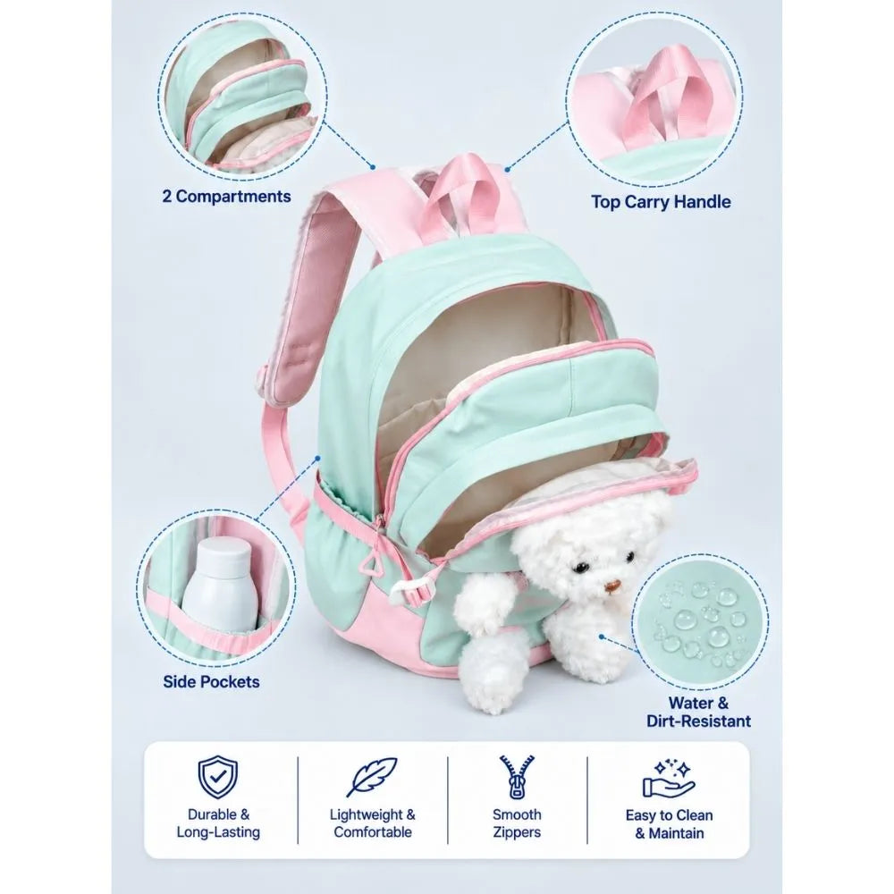 Green & White Teddy Toddler Backpack with Removable Soft Toy for Nursery & Playgroup